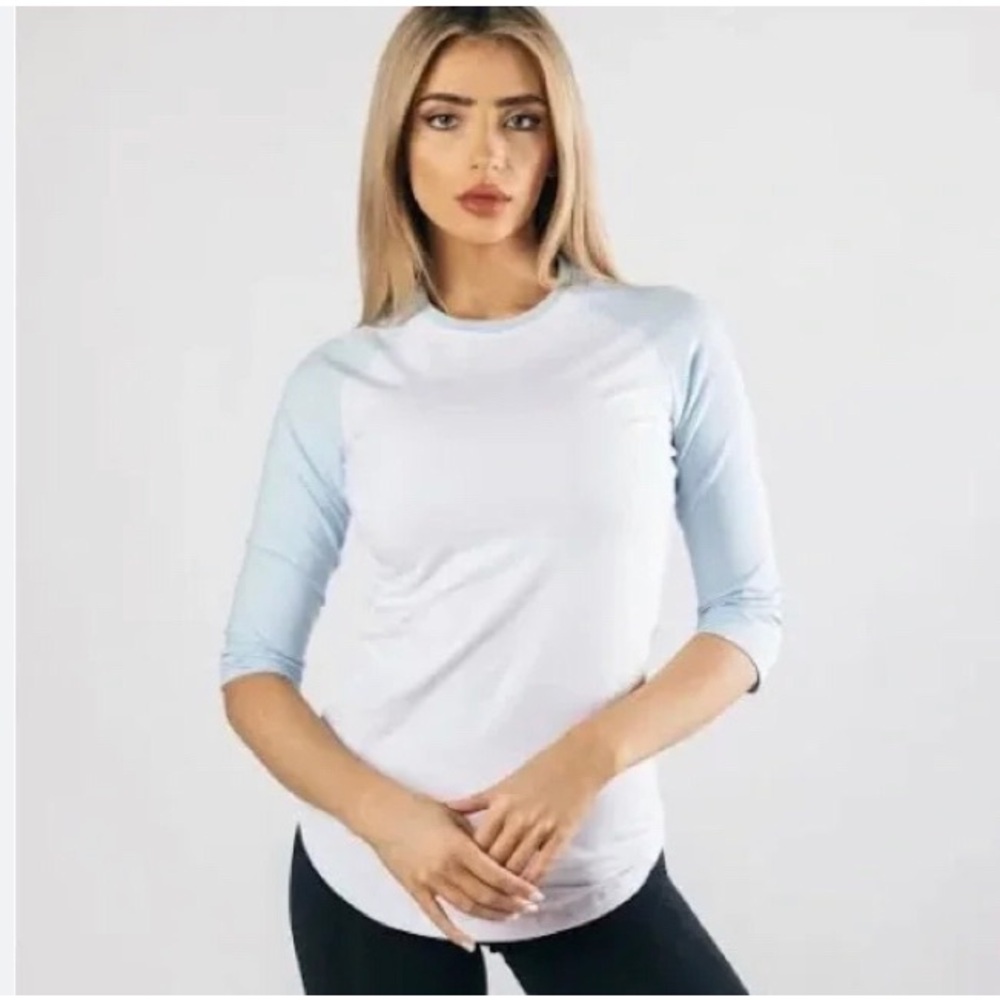 Athleta 3/4 sleeve blue tee xs